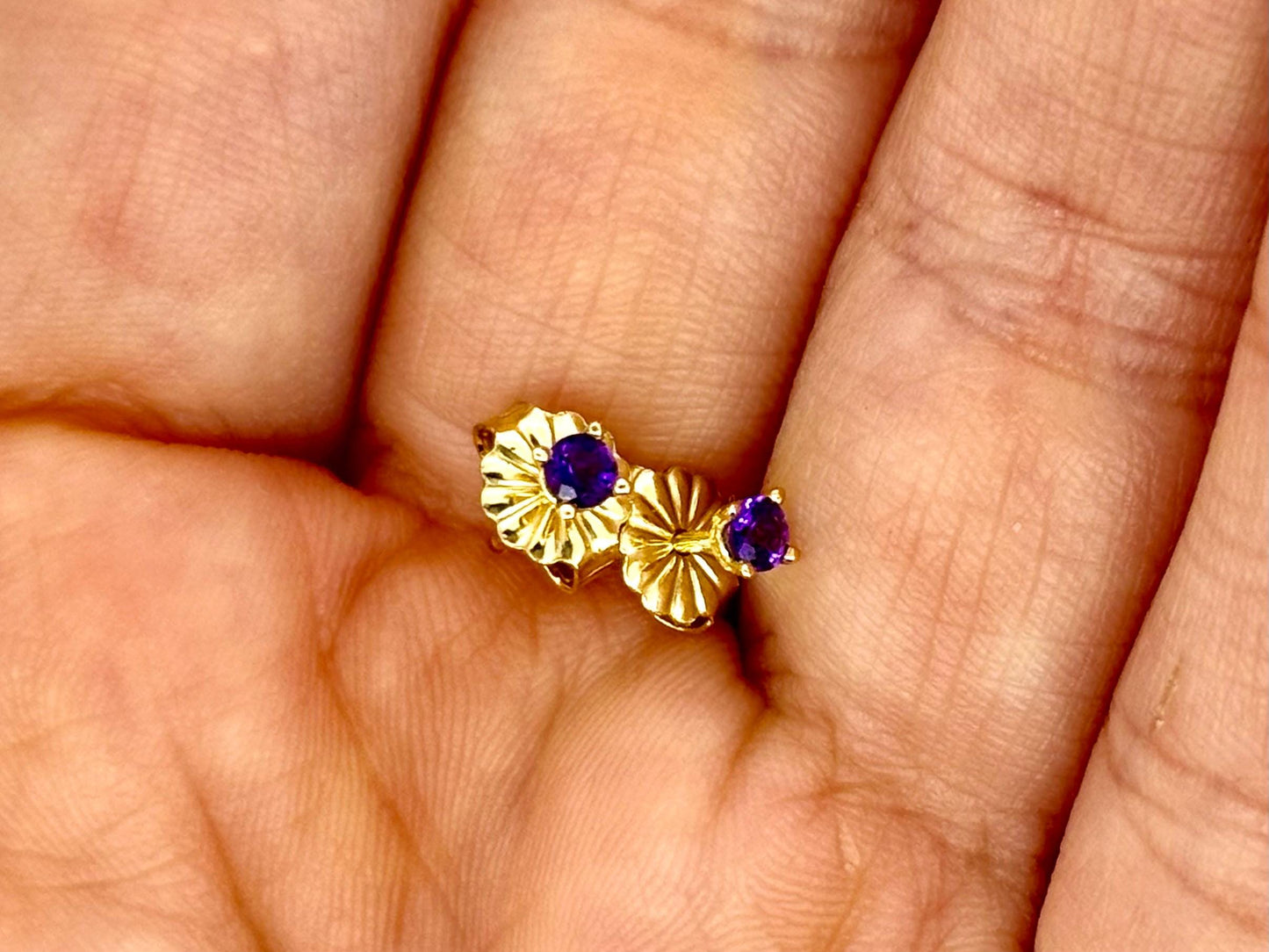 14k Solid Yellow Gold Amethyst Stud Earrings, February Birthstone, Small Amethyst Earrings, Gift For Her, For Mom, Dainty Everyday Jewelry