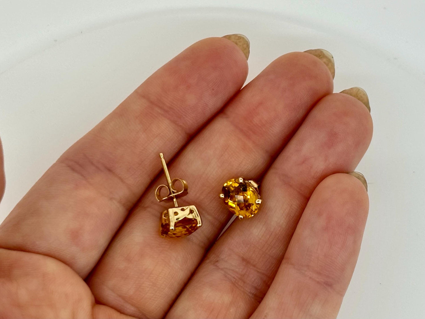 14k White Gold Citrine Stud Earrings, November Birthstone, Yellow Gemstone Earrings, Birthday Gift For Her, For Mom, Citribe Earrings