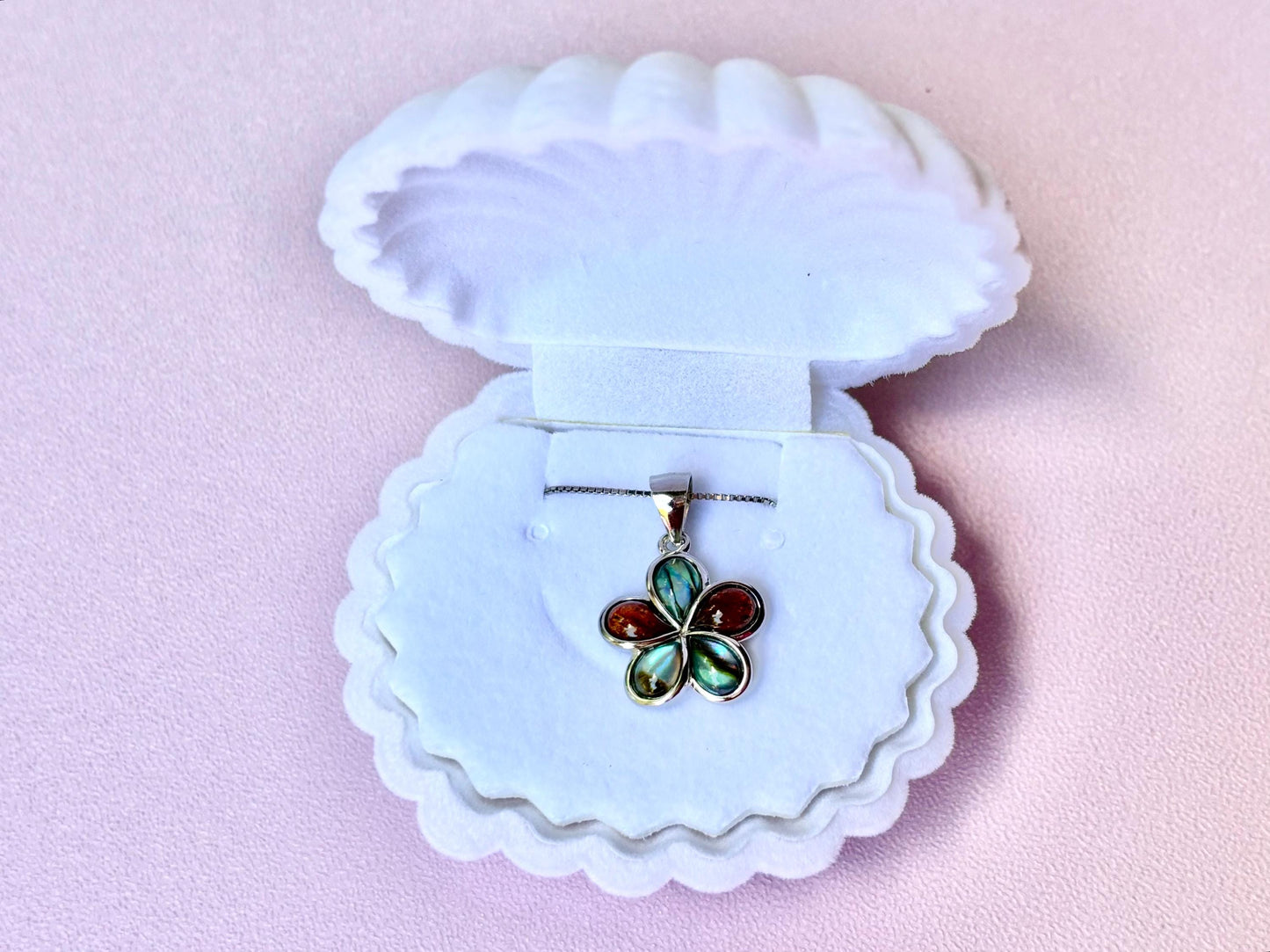 Hawaiian Plumeria Flower Necklace Koa Wood Necklace Abalone Shell Necklace 925 Sterling Silver Tarnish Free  Dainty Birthday Gift for Her