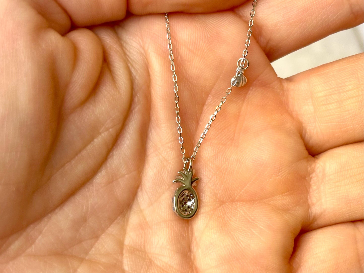 Hawaiian Pineapple Necklace With Shell Charm 925 Sterling Silver Waterproof Blue Topaz Necklace Birthday Gift for Her Gift For Mom