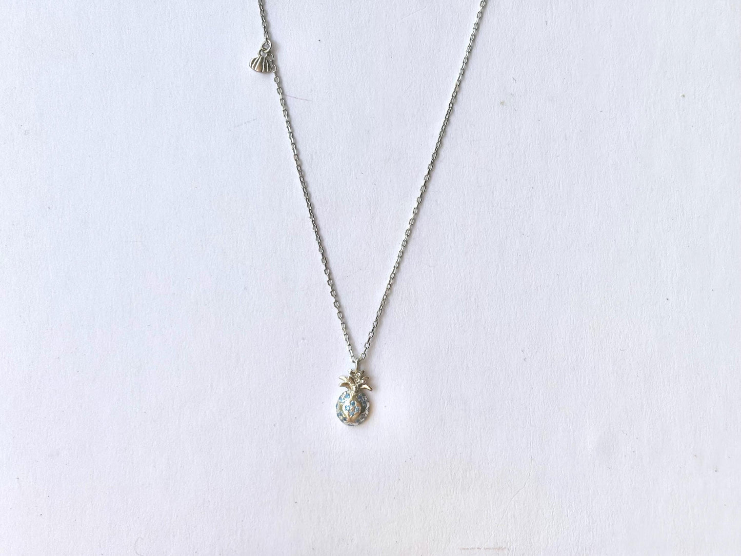 Hawaiian Pineapple Necklace With Shell Charm 925 Sterling Silver Waterproof Blue Topaz Necklace Birthday Gift for Her Gift For Mom