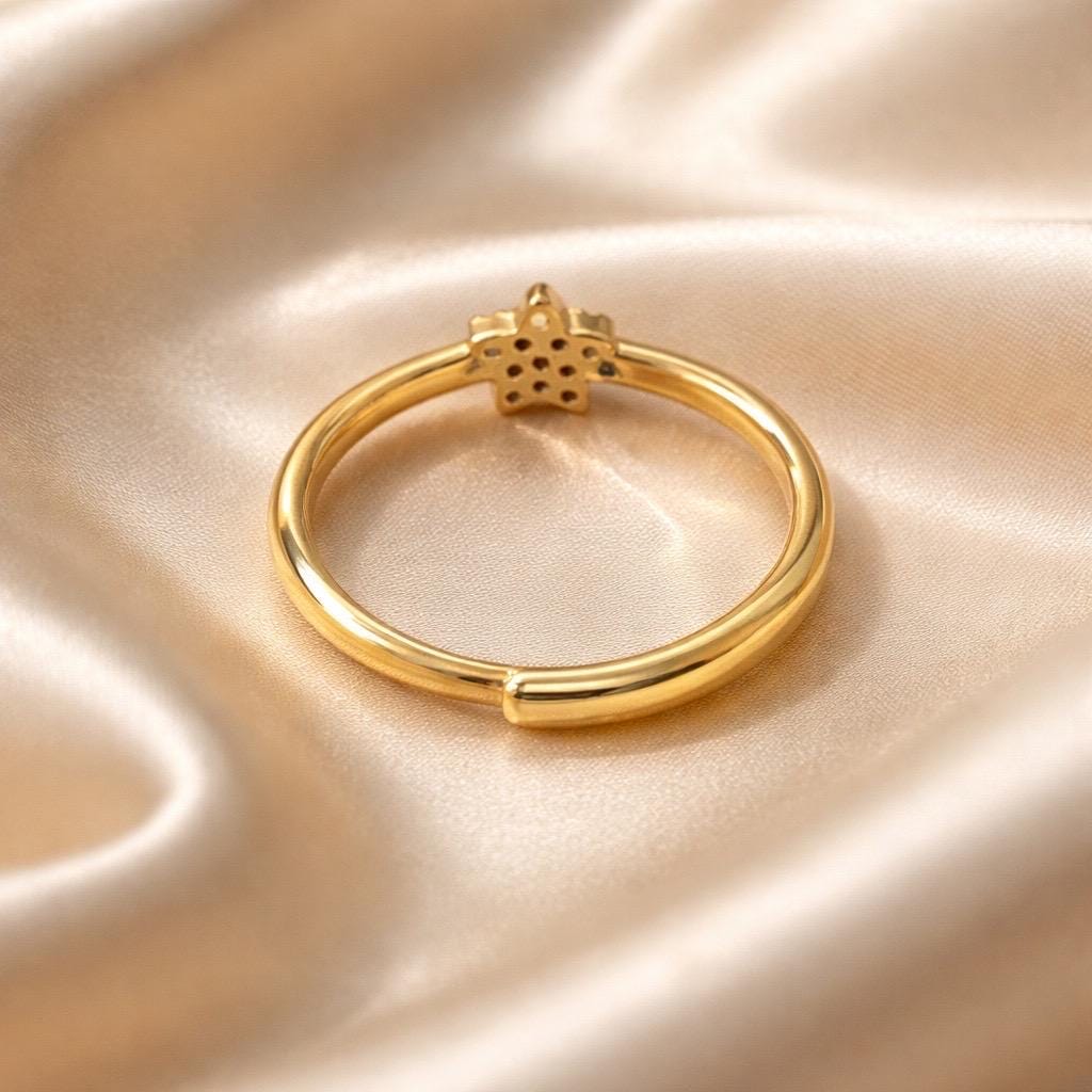 Star Ring Adjustable Gold Plated Stainless Steel Ring With Cubic Zirconia Sparkle