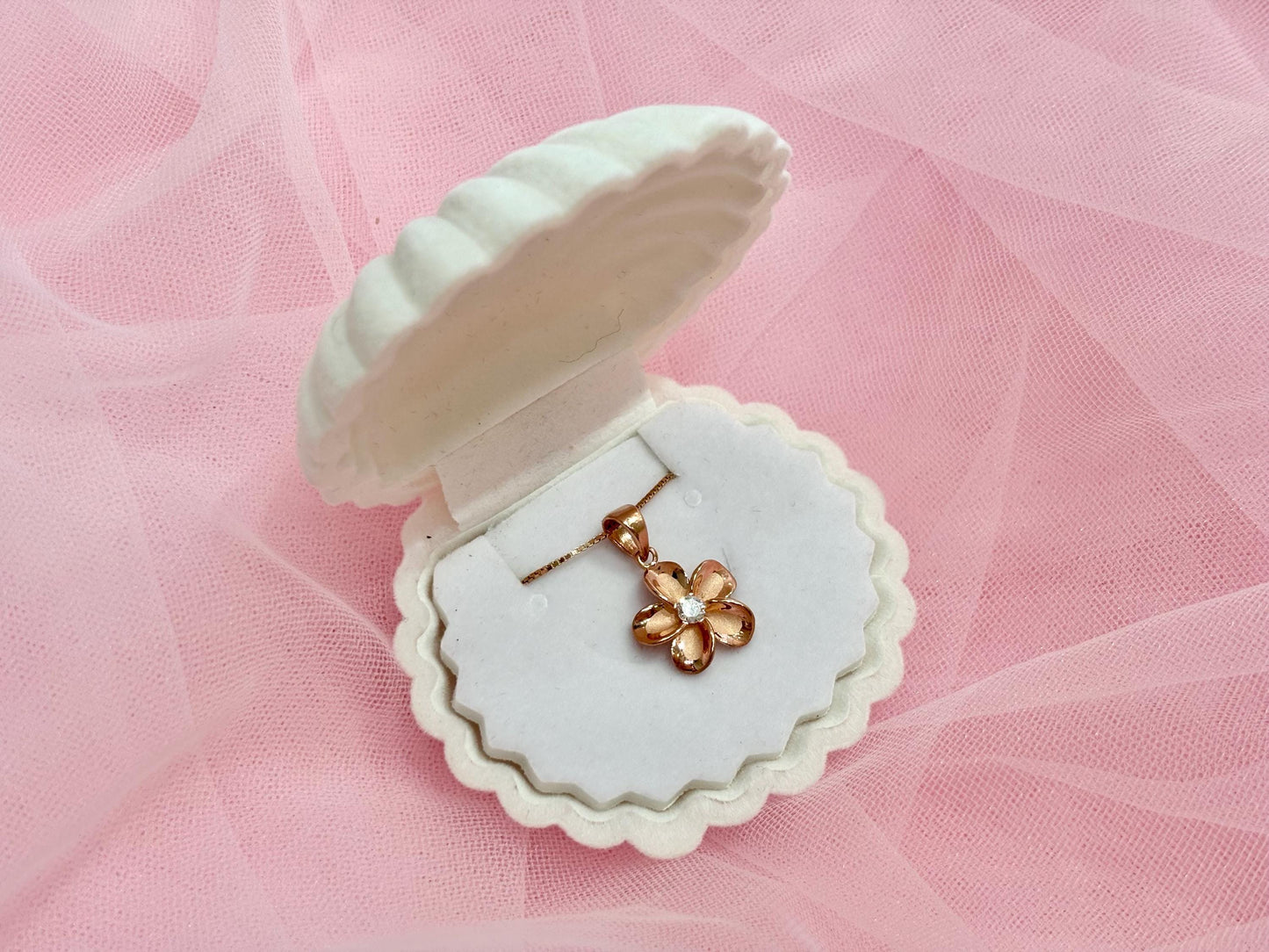 Hawaiian Plumeria Flower Necklace 925 Sterling Silver 14K Rose Gold Plated with chain Cute Gift for Her Tarnish Free Gift for Girlfriend