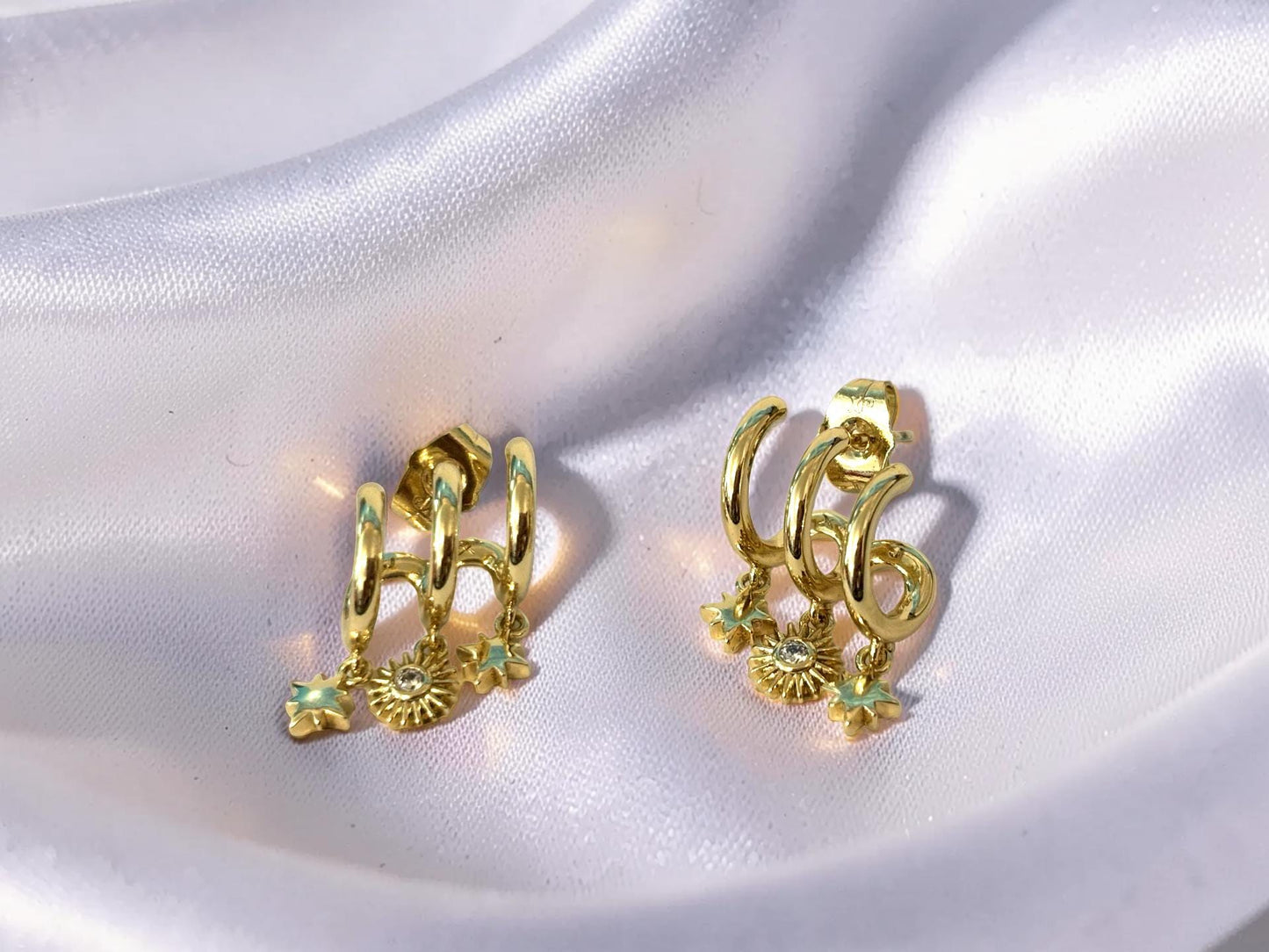 North Star Earrings – 14K Gold Plated Stackable Gold Earrings with Sparkling Cubic Zirconia