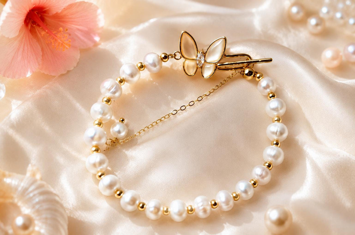 Butterfly Pearl Bracelet, Adjustable Gold Chain, Gift For Her, hawaii, adjustable bracelet, butterfly bracelet – handmade Hawaiian jewelry, Island Goddess Jewelry