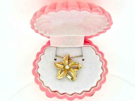 14K Solid Gold Plumeria Pendant Flower Pendant Necklace Gold Pendant Birthday Gift for her Gift for Mom Flower Necklace Diamond Pendant