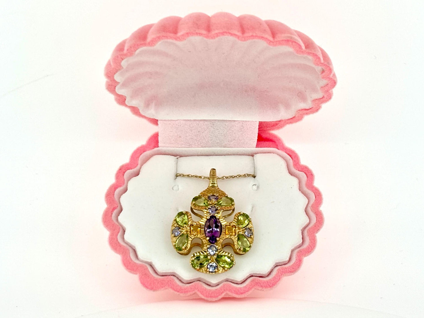 14K Yellow Gold Multi-Gemstone Pendant ,Tanzanite Citrine Peridot Amethyst Pendat , Colorful Jewelry Birthday gift, anniversary gift for her