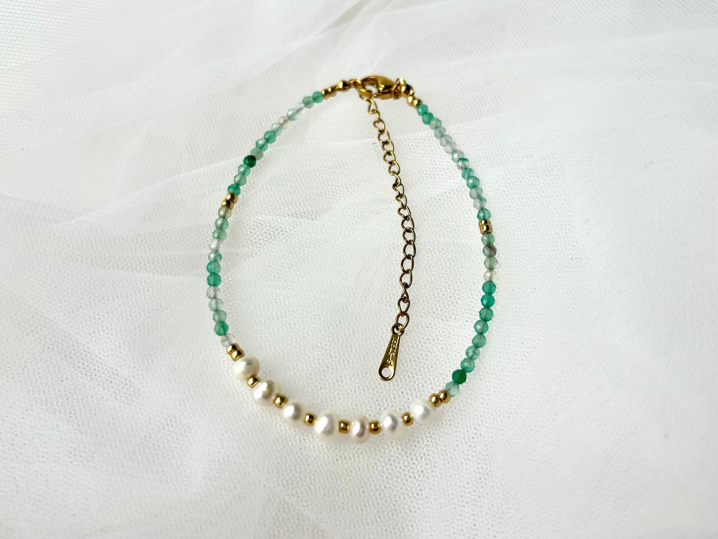 Aquamarine Genuine Freshwater Pearl Bracelet Birthstone March Adjustable Gold Stainless Steel Gift for her Mother Daughter Tarnish Free