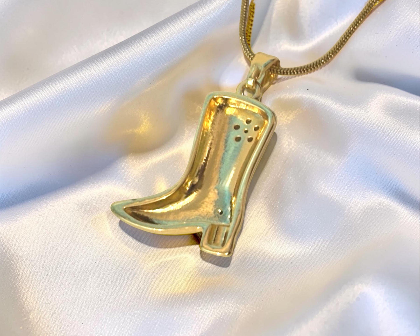 Floral Cowboy Boot Necklace – Gold Plated Stainless Steel With Sparkling Cubic Zirconia