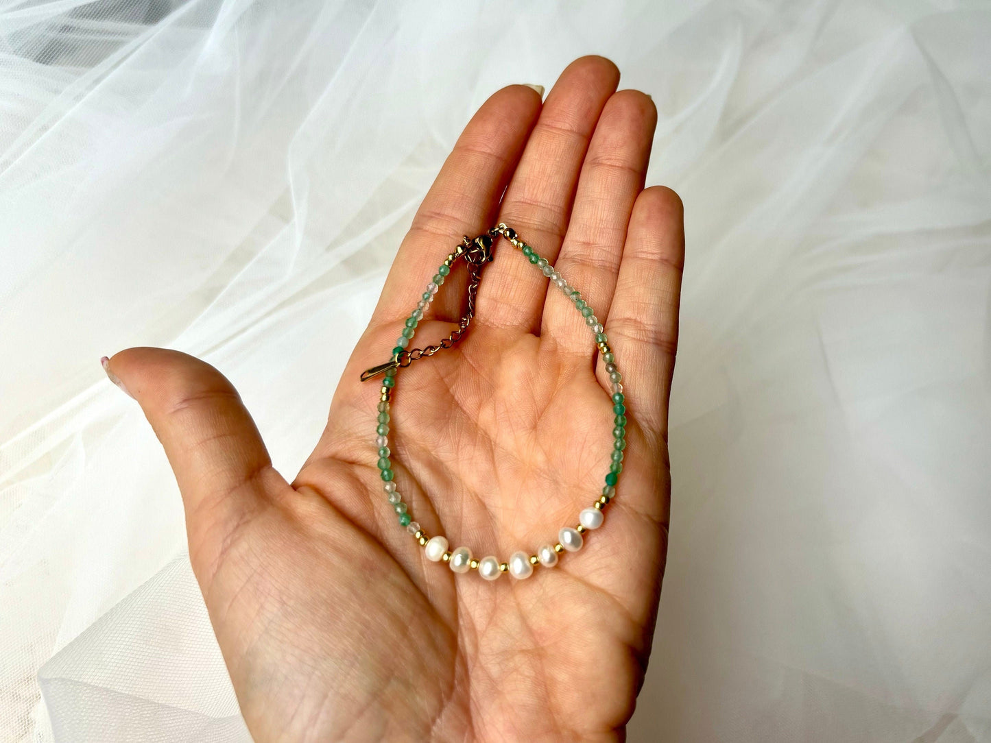 Aquamarine Genuine Freshwater Pearl Bracelet Birthstone March Adjustable Gold Stainless Steel Gift for her Mother Daughter Tarnish Free