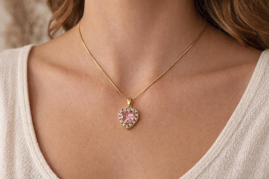 Pink Heart Necklace – Adjustable Chain Necklace With Cubic Zirconia Pendant Gift For Her
