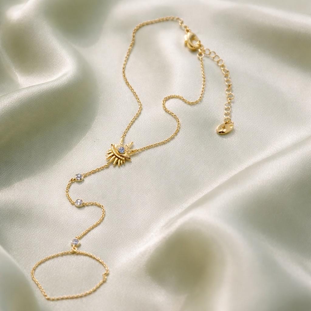Evil Eye Bracelet – 14K Gold Plated Hand Chain With Cubic Zirconia Sparkle