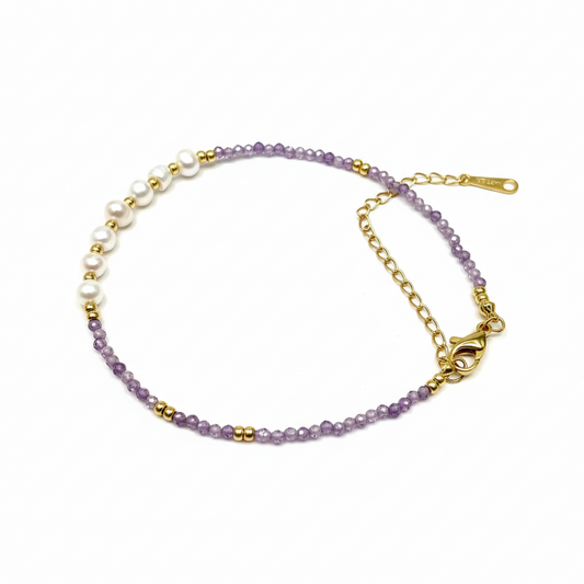 Amethyst Pearl Bracelet – Natural Gemstone Adjustable Gold Jewelry Gift