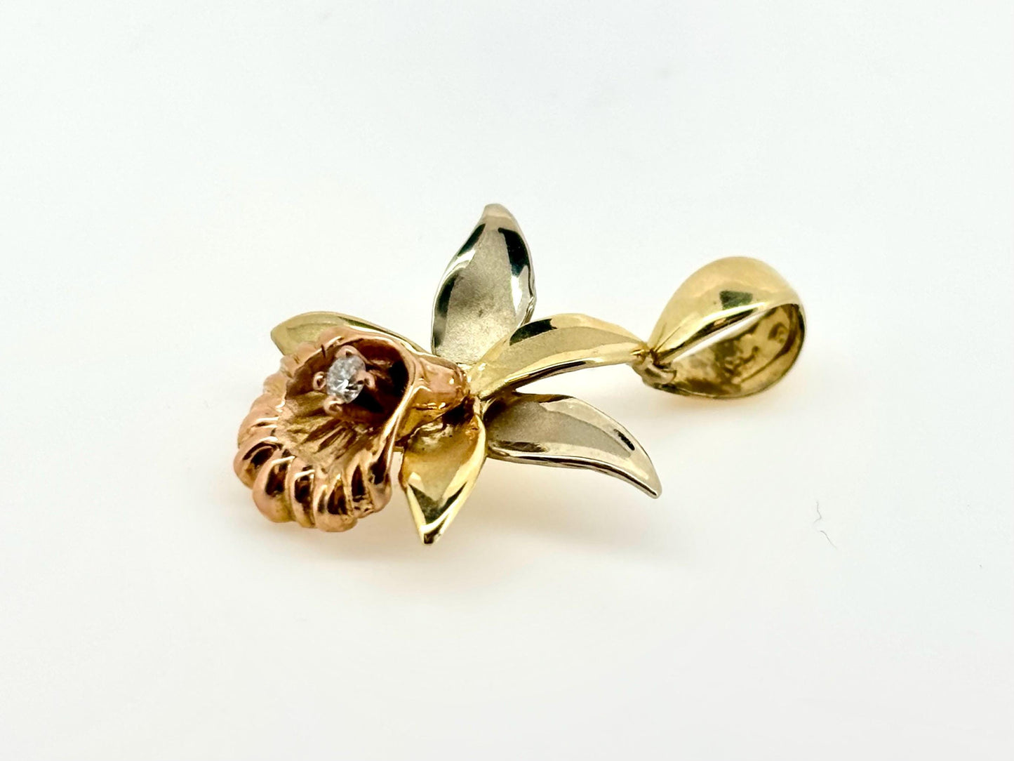 14K Solid Gold Orchid Pendant with 0.2 ct Diamond Flower Pendant Orchid Necklace Gold Pendant Birthday Gift for her for Mom Flower Necklace