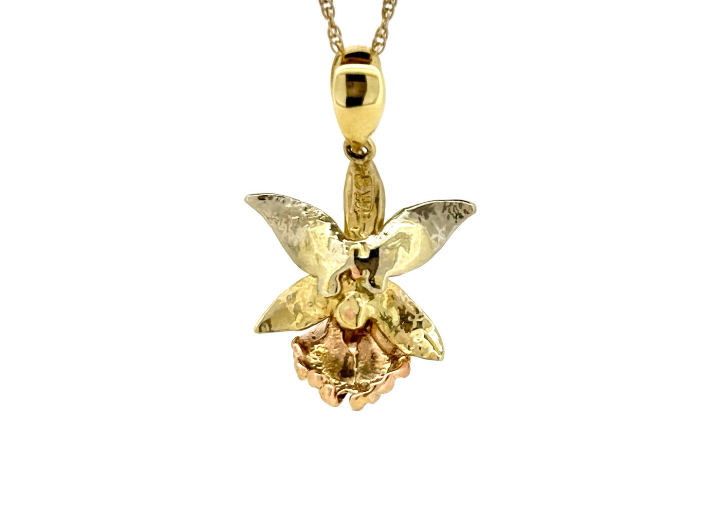 14K Solid Gold Orchid Pendant with 0.2 ct Diamond Flower Pendant Orchid Necklace Gold Pendant Birthday Gift for her for Mom Flower Necklace