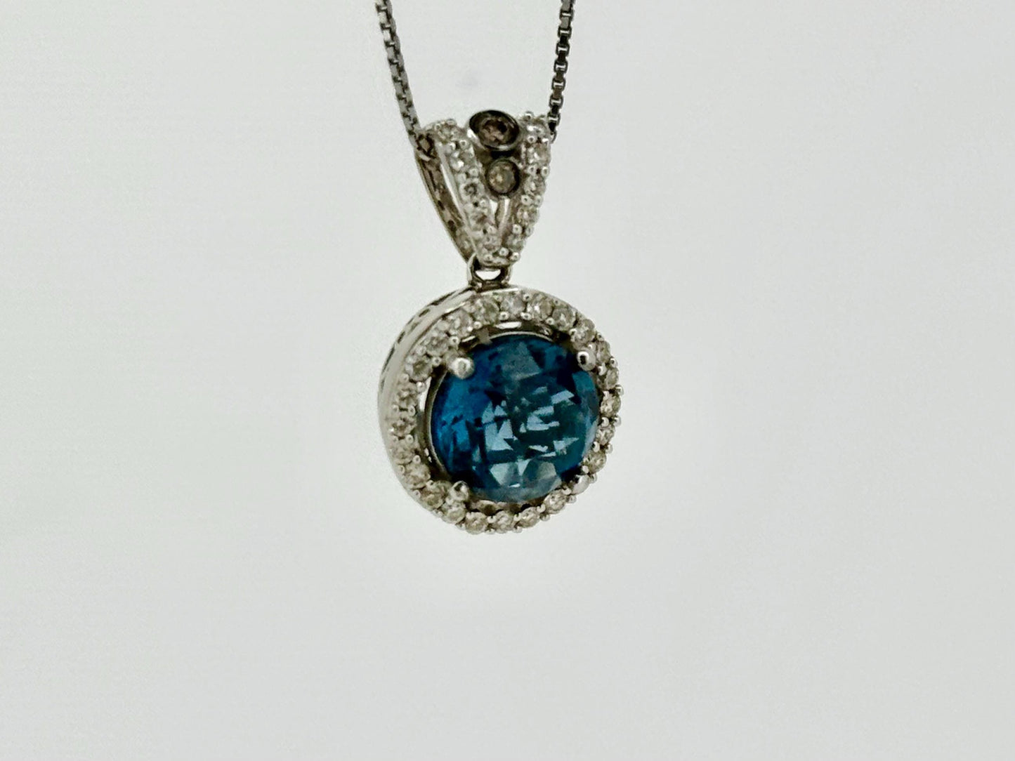 14K Solid White Gold Blue Topaz Diamond Pendant Blue Topaz Necklace Diamond Necklace Topaz Pendant December Birthstone Birthday Gift for Her