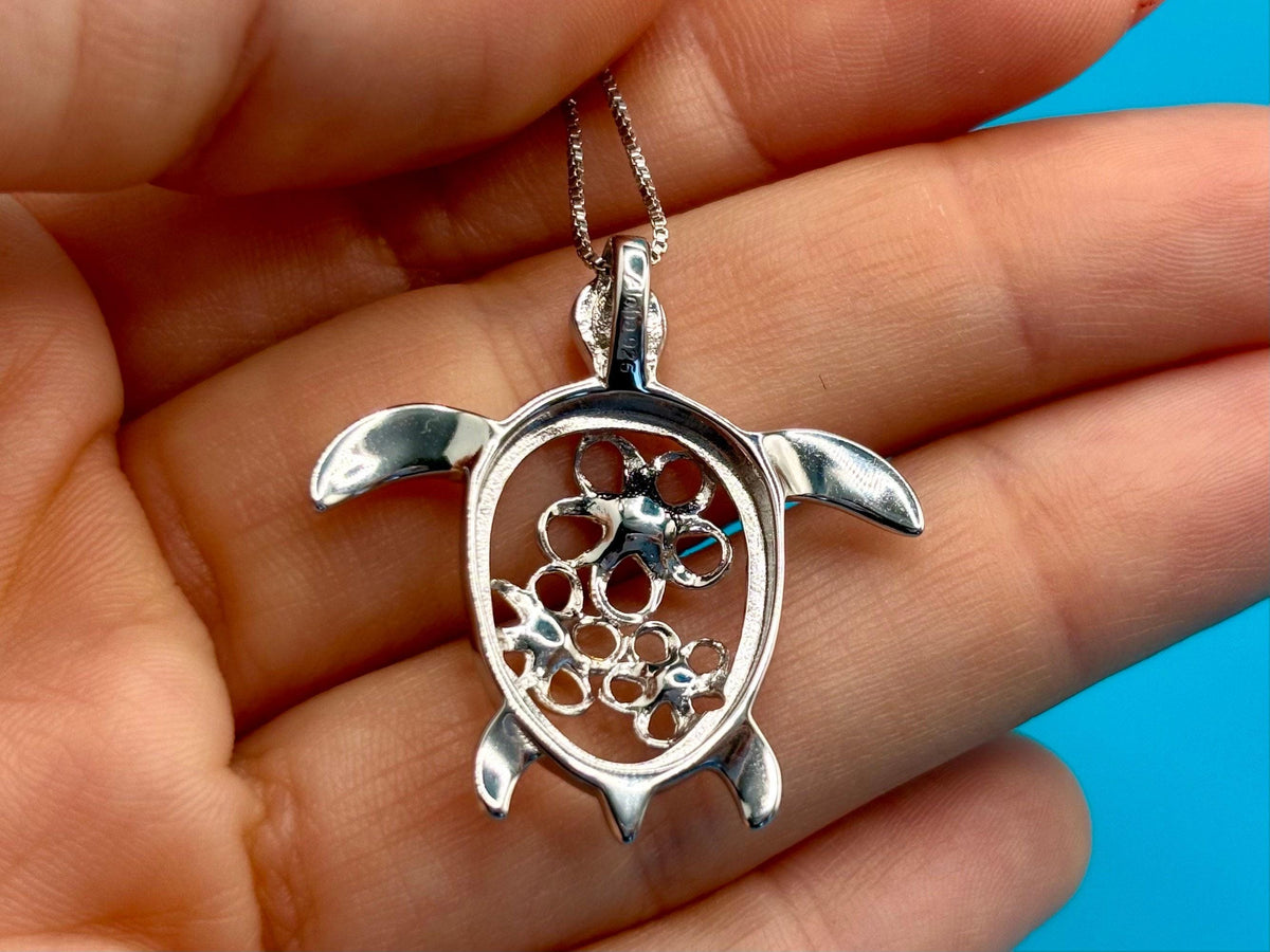 Hawaiian Turtle Necklace, 3-Color Plumeria Honu, 925 Silver Gifts, gift for her, grandma necklace, mothers day – handmade Hawaiian jewelry, Island Goddess Jewelry