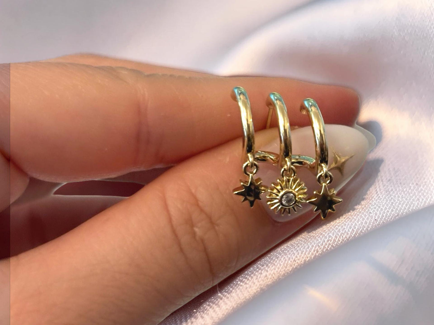 North Star Earrings – 14K Gold Plated Stackable Gold Earrings with Sparkling Cubic Zirconia