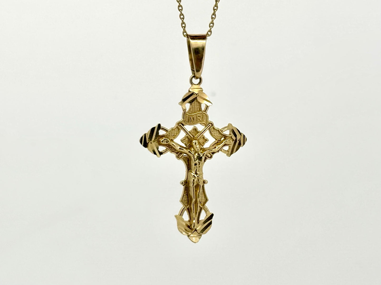 14K Solid Yellow Gold Cross Necklace Jesus Christ Pendant Giant Elegant Christian Gift for her Chritian Gift for Wife Christmas Gift