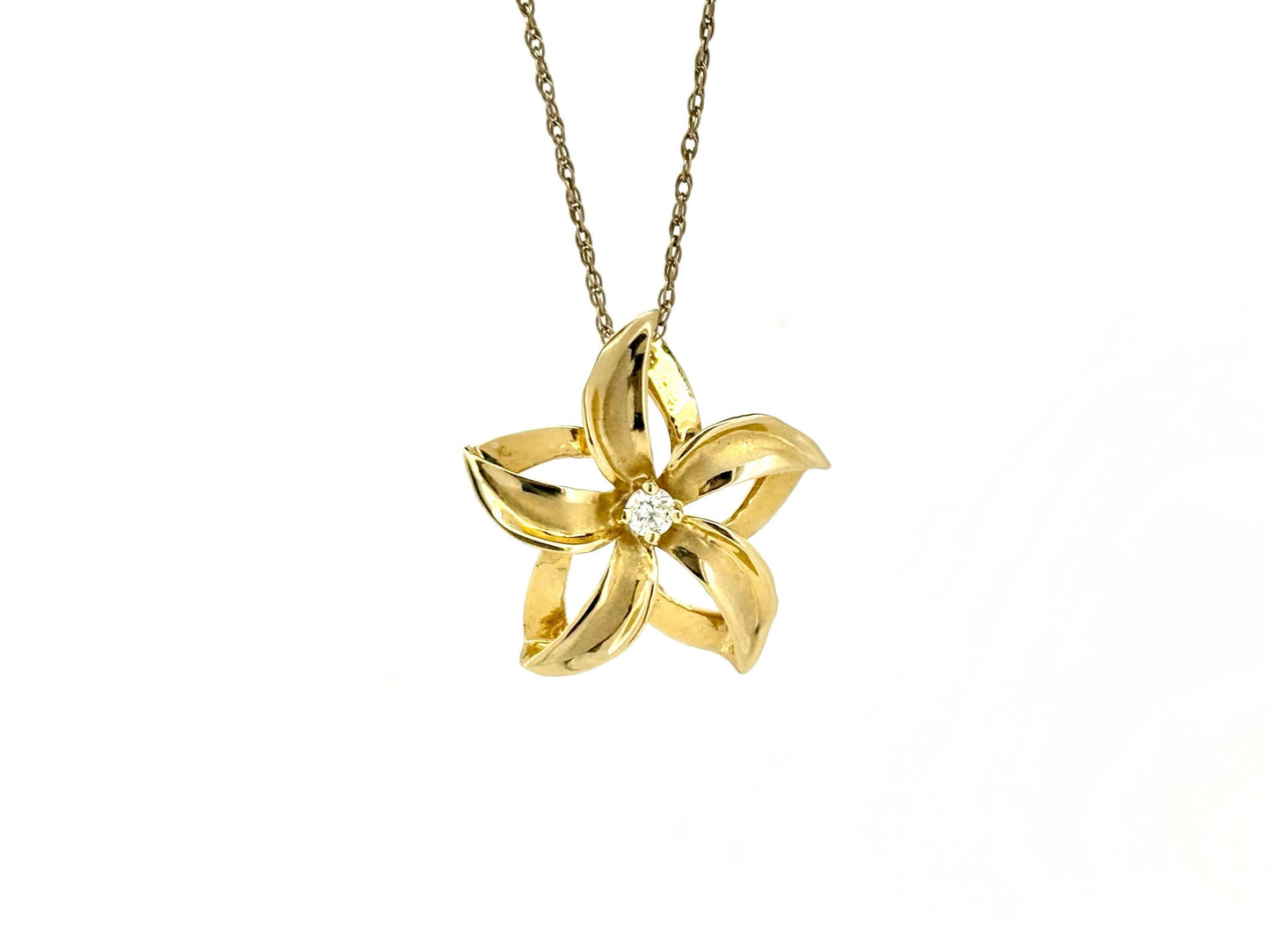 14K Solid Gold Plumeria Pendant Flower Pendant Necklace Gold Pendant Birthday Gift for her Gift for Mom Flower Necklace Diamond Pendant