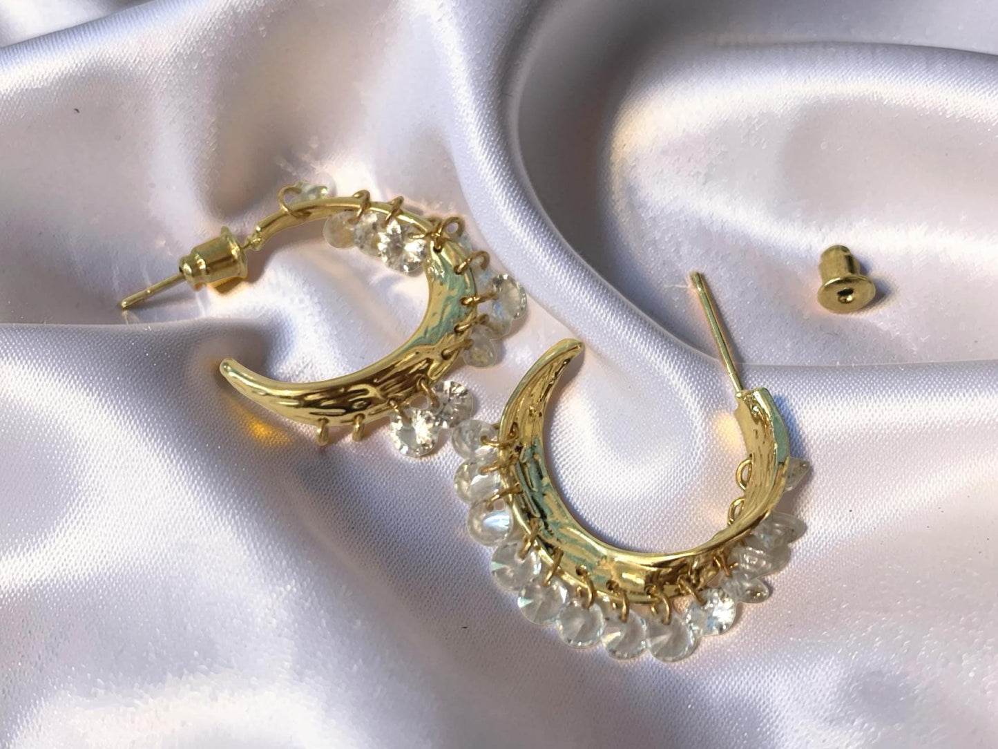 Gold Hoop Earrings – Dainty 14K Gold Plated Hoops with Clear Gemstones