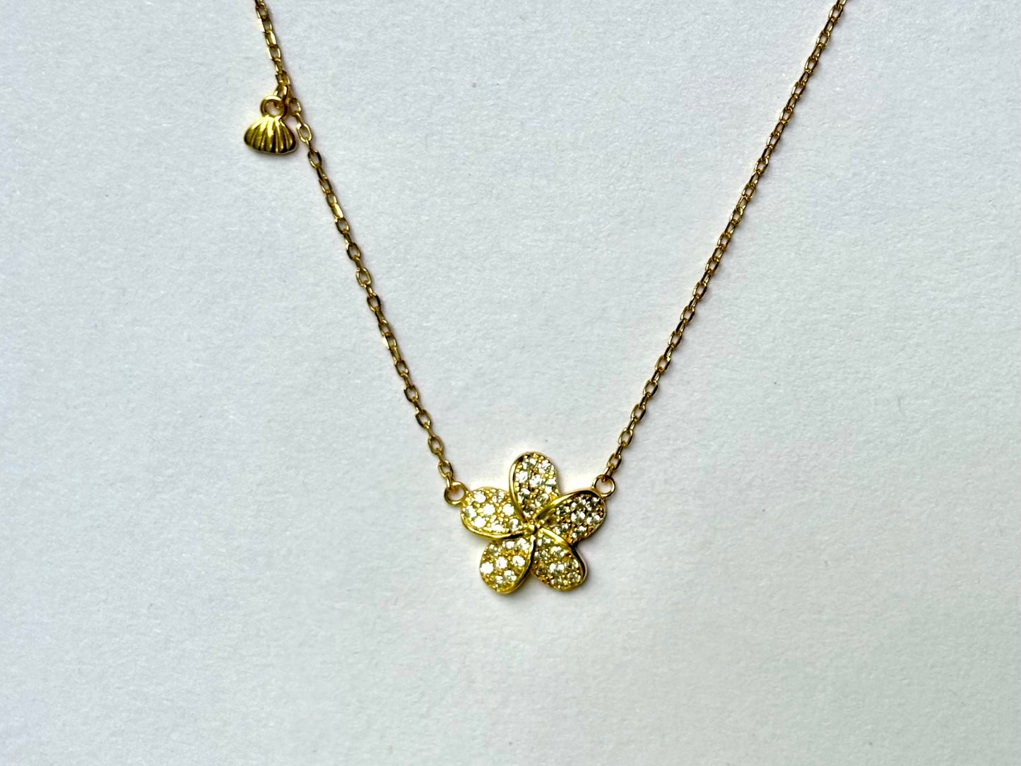 Hawaiian Plumeria Flower Necklace With Shell Charm 925 Sterling Silver 14k Gold Plated Birthday Gift for Her Tarnish Free Gift for Mom
