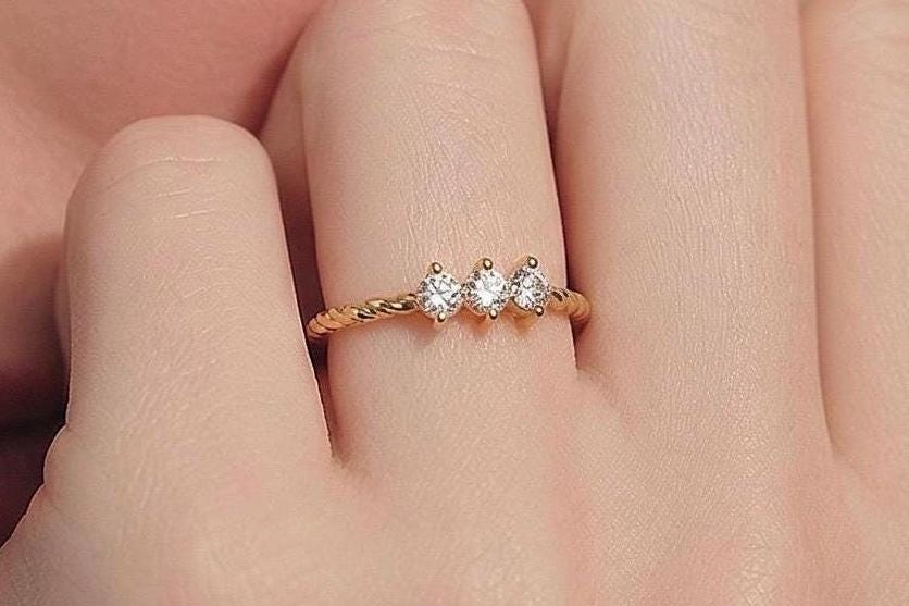 Adjustable Stackable Ring – Stainless Steel 3 Stone Band with Sparkling Cubic Zirconia