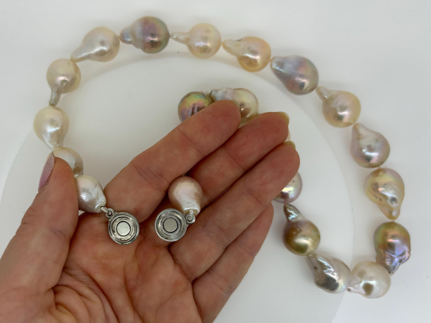 Genuine Natural Baroque Pearl Necklace 925 Sterling Silver Magnet Closure Elegant White Pearl Necklace Birthday Gift for Her Gift for Mom