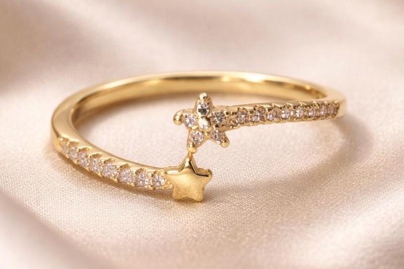 Star Ring Adjustable | Gold Plated Stainless Steel Ring with Cubic Zirconia