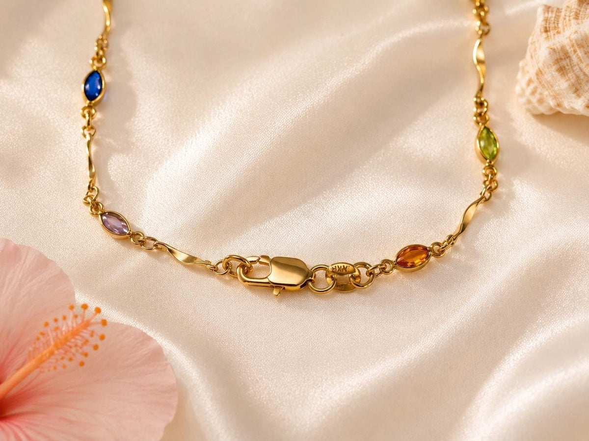 Dainty Gemstone Bracelet, Gold Filled Colorful Chain For Her, gift for her, colorful bracelet, dainty gold bracelet – handmade Hawaiian jewelry, Island Goddess Jewelry