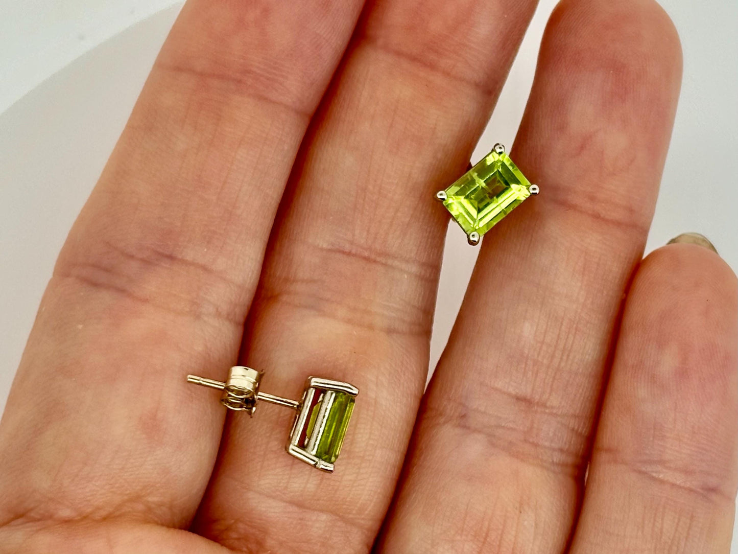 14K Gold Green Earrings Peridot Earrings Peridot Studs Princess Cut Hawaiian Diamond Peles Tears - Birthday Gift for Her Gift For Mom