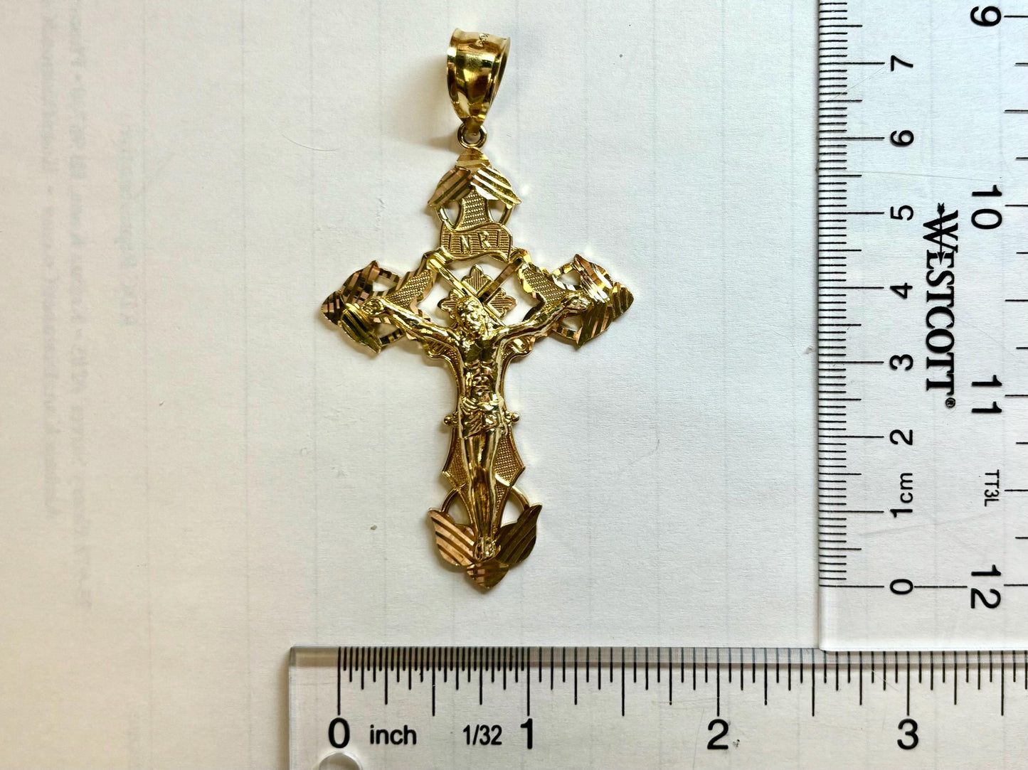 14K Solid Yellow Gold Cross Necklace Jesus Christ Pendant Giant Elegant Christian Gift for her Chritian Gift for Wife Christmas Gift