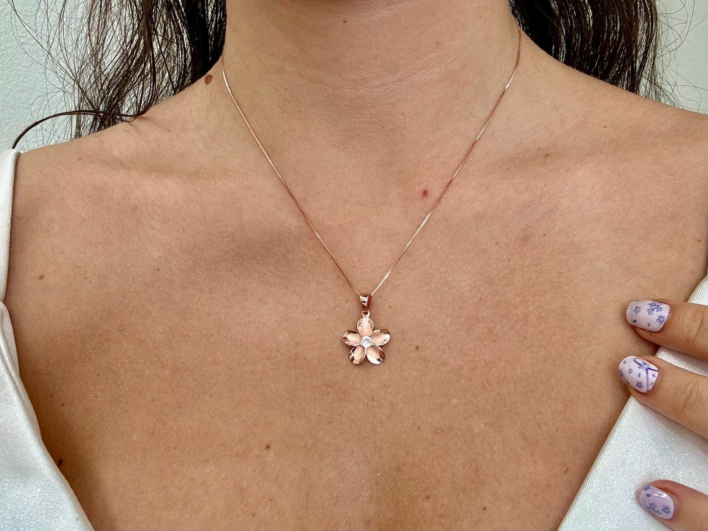 Hawaiian Plumeria Flower Necklace 14K Rose Gold Plated Waterproof 925 Sterling Silver with Chain Birthday Gift for Her Wife, Mom, Girlfriend