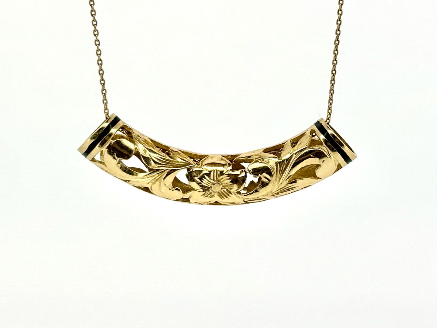 14K Solid Gold Hawaiian Barrel Pendant Flower Pendant Slider Necklace Gold Pendant Birthday Gift for her Gift for Mom Flower Puka Bead Scrol