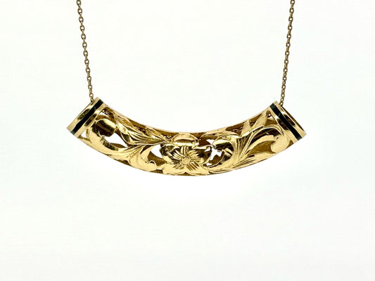 14K Solid Gold Hawaiian Barrel Pendant Flower Pendant Slider Necklace Gold Pendant Birthday Gift for her Gift for Mom Flower Puka Bead Scrol