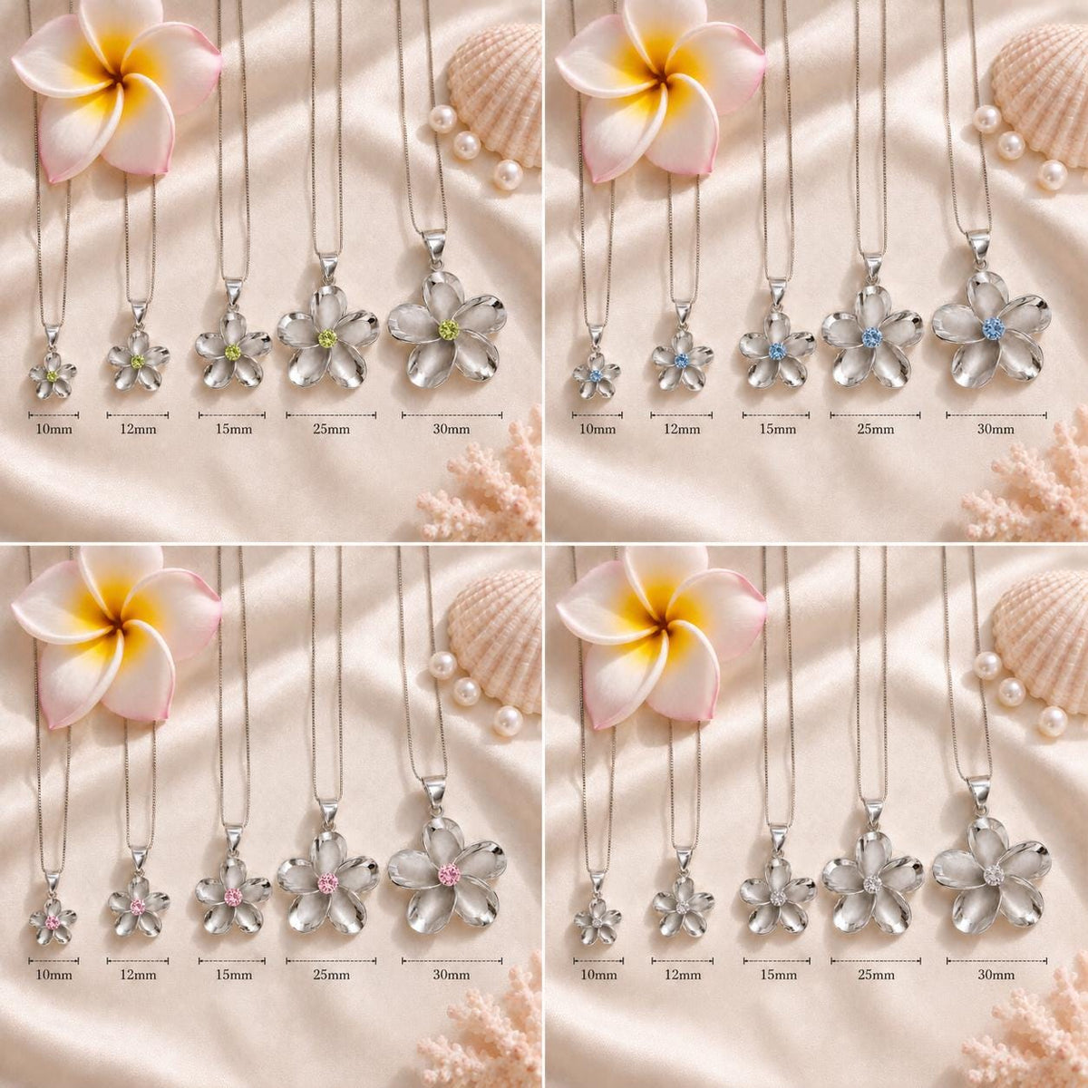 Plumeria Flower Necklace, Pink Cubic Zirconia, 925 Sterling Silver, gift for her, mothers day gift, gift for mom – handmade Hawaiian jewelry, Island Goddess Jewelry