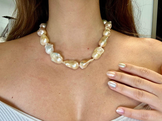 Genuine Natural Baroque Pearl Necklace 925 Sterling Silver Magnet Closure Elegant White Pearl Necklace Birthday Gift for Her Gift for Mom