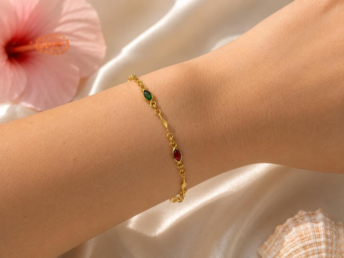 Dainty Gemstone Bracelet, Gold Filled Colorful Chain For Her, gift for her, colorful bracelet, dainty gold bracelet – handmade Hawaiian jewelry, Island Goddess Jewelry