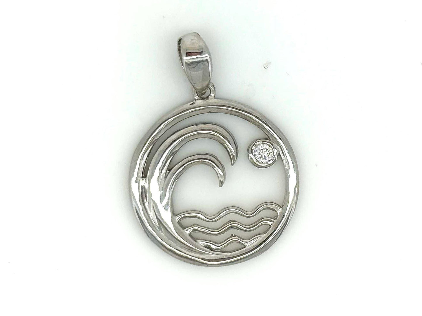 Island Tide Diamond Pendant – 10k Solid White Gold Wave Necklace