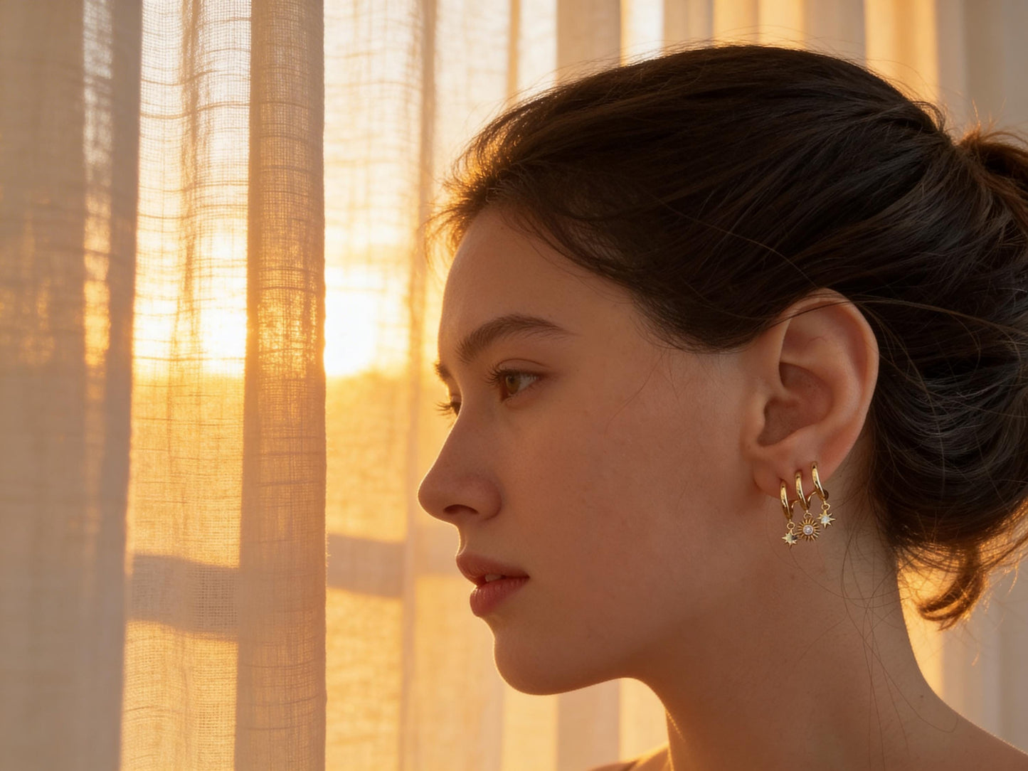 North Star Earrings – 14K Gold Plated Stackable Gold Earrings with Sparkling Cubic Zirconia