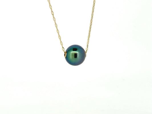 Genuine Natural Tahitian Pearl Necklace Black Pearl Pendant with 14K Gold Chain Black Pearl Necklace Birthday Gift for Her Gift for Mom