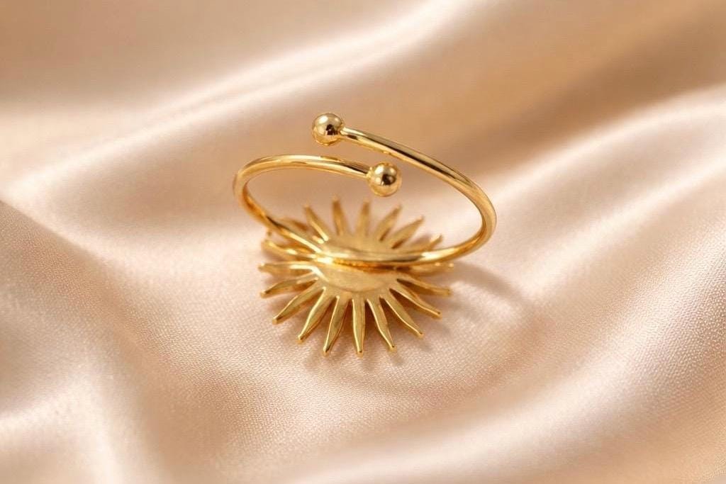 Sun Ring Stainless Steel – Adjustable Stackable Gold Plated Ring With Sparkling Cubic Zirconia