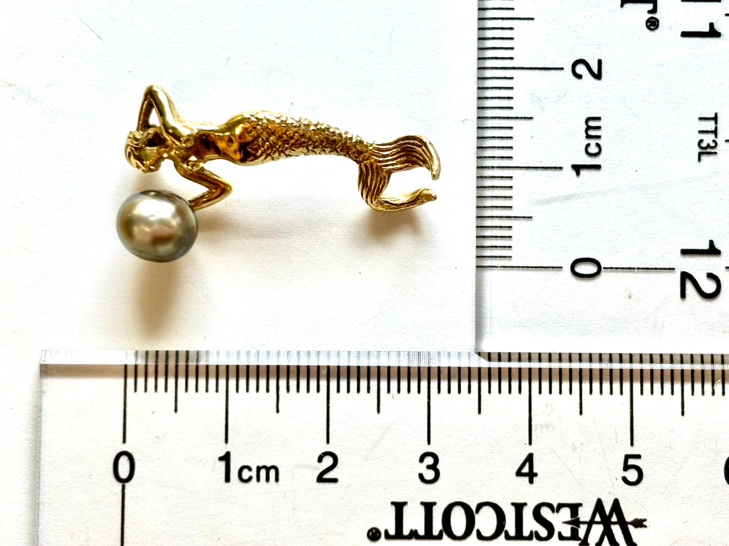 The Siren’s Pearl – 14K Gold Mermaid Pendant with Tahitian Black Pearl