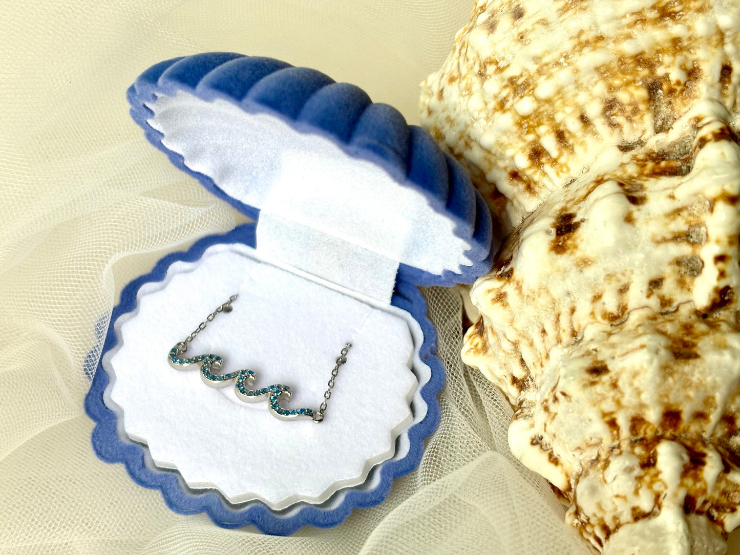 Hawaiian Blue Wave Necklace with Shell Charm