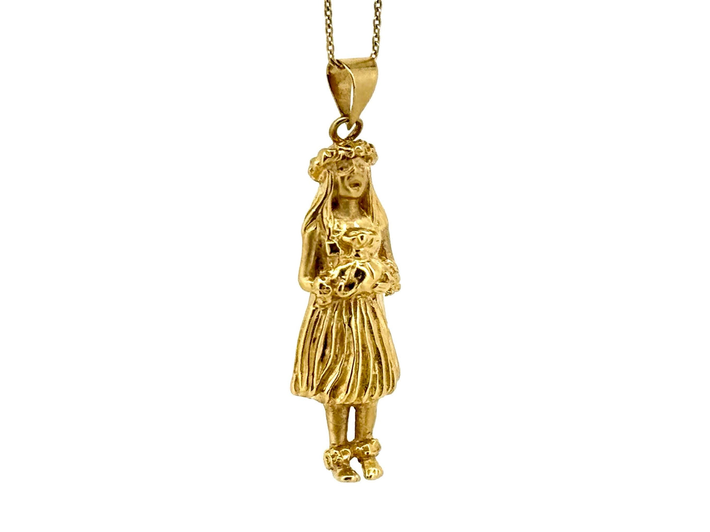14K Solid Gold Hawaiian Hula Girl Pendant Hula Girl Necklace Gold Pendant Birthday Gift for her Gift for Mom Flower Necklace