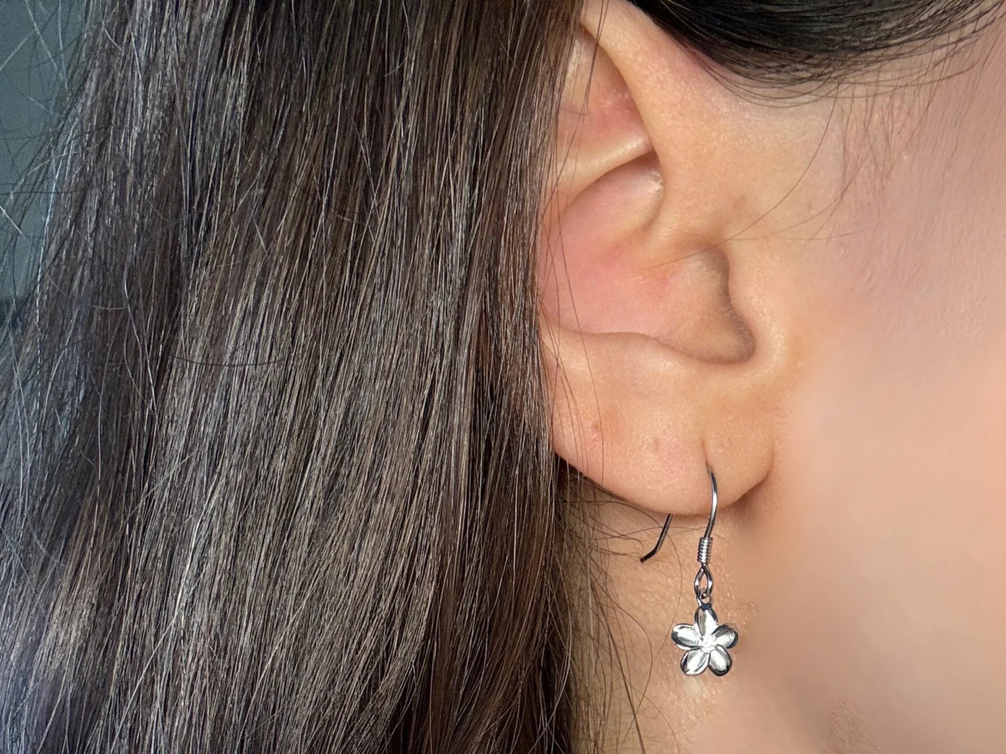 Hawaiian 925 Sterling Silver 14k Gold Plated Plumeria Hanging Earrings Cute Gift for Wife Flower Mom Girlfriend sister Stone shiny CZ