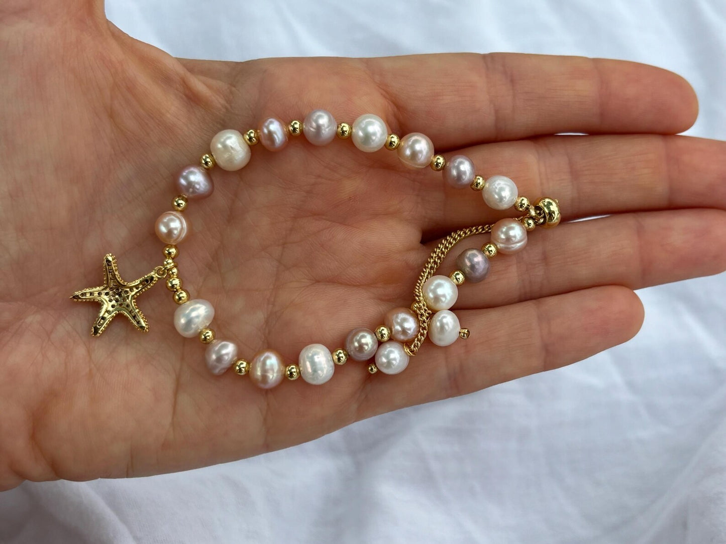 Three Color Pearl Charm Bracelet