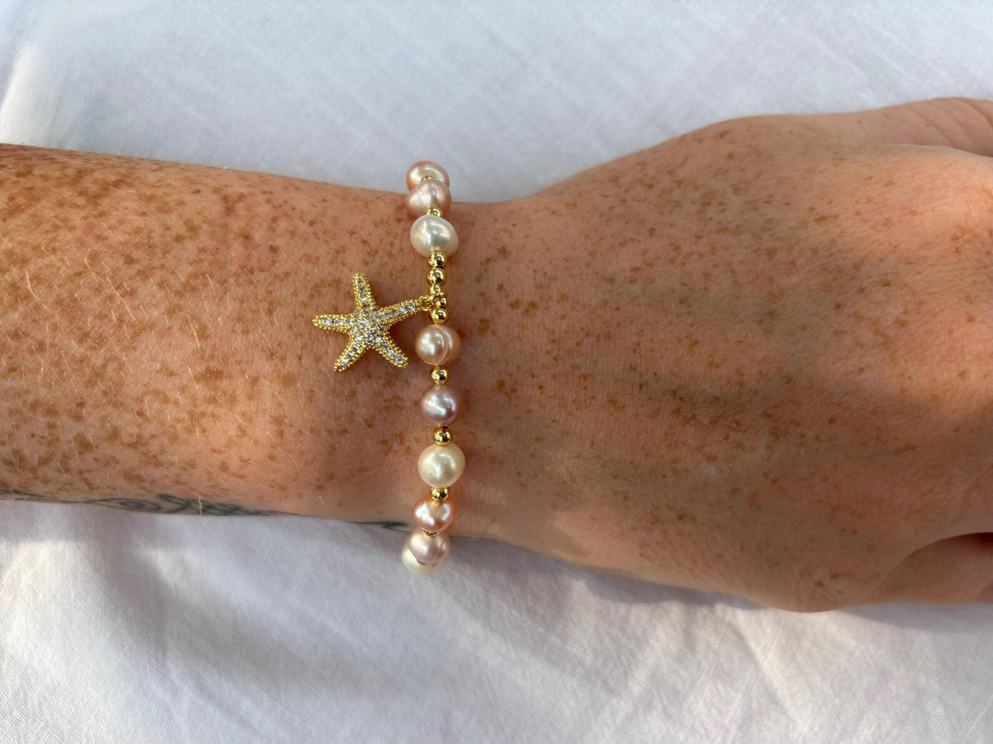 Three Color Pearl Charm Bracelet