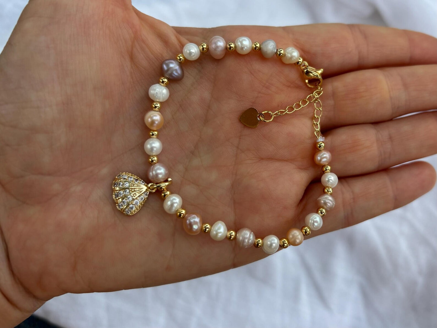 Three Color Pearl Charm Bracelet