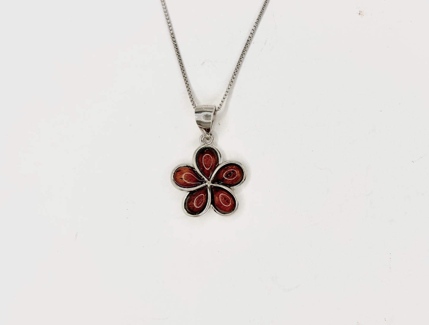 Hawaiian Plumeria Flower Necklace Koa Wood Necklace 925 Sterling Silver Tarnish Free With Chain Birthday Gift for Her Mother Wife Girlfriend